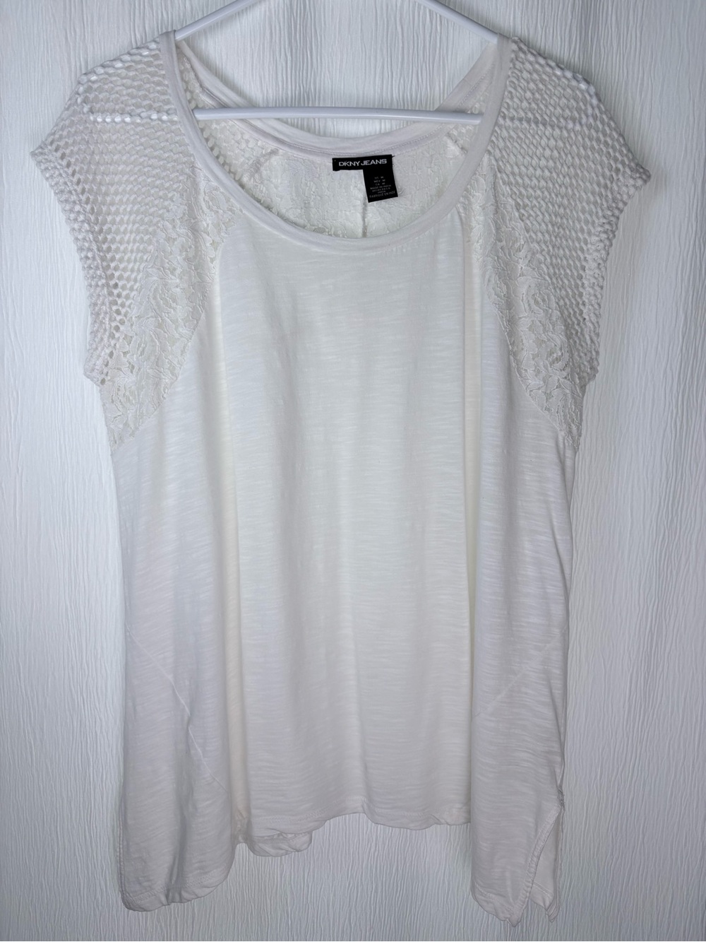 DKNY Cotton Mixed Media Top, Size Medium